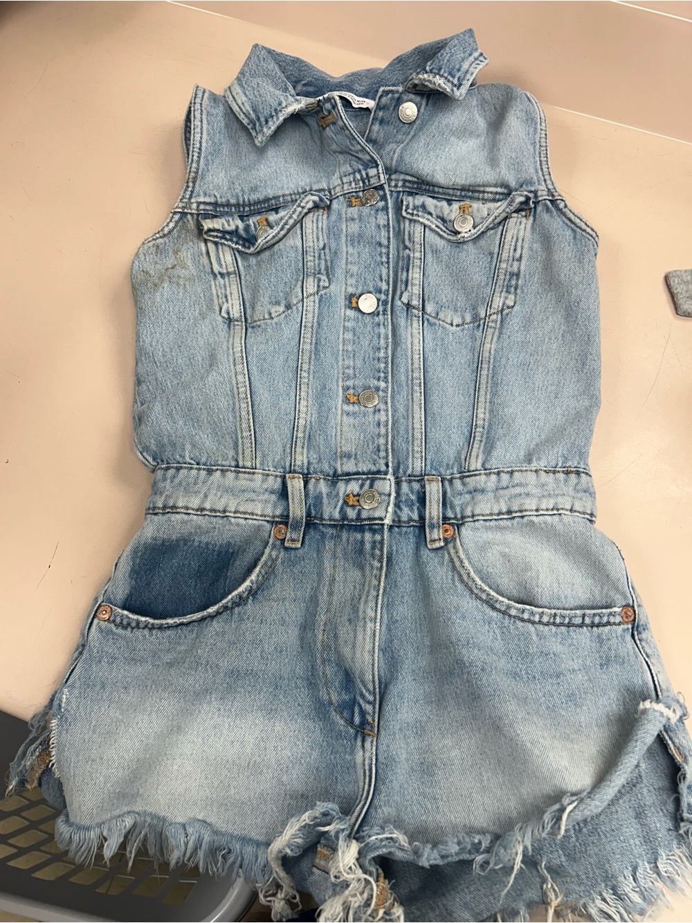 Zara Light Blue Denim Sleeveless Romper XS